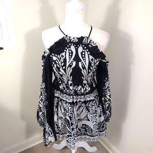 New Alice McCall black white printed oh deer me mini off shoulder dress sz 4